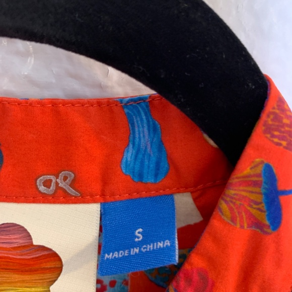 FARM Rio Anthropologie Long-Sleeve Shirt Dress Small Red Mushroom Print Tiered - Picture 4 of 16